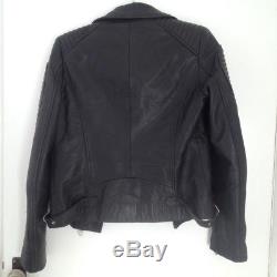 Whistles Black Leather Quilted Detail Biker Jacket Size 10 PRISTINE