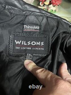 Wilson's Heavy Biker Black Leather Thinsulate Belted Motorcycle Jacket Men's XXL
