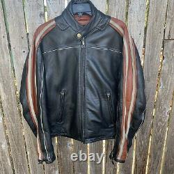 Wilson's Julian Leather Black With Brown Stripe Motorcycle Jacket M Moto Racer