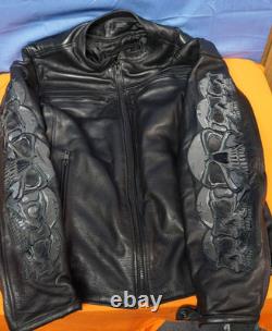 Wilson's Leather Jacket Biker Jacket Embroidered Skulls Thinsulate Heavy Large