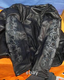 Wilson's Leather Jacket Biker Jacket Embroidered Skulls Thinsulate Heavy Large