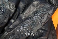 Wilson's Leather Jacket Biker Jacket Embroidered Skulls Thinsulate Heavy Large