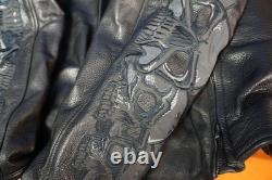 Wilson's Leather Jacket Biker Jacket Embroidered Skulls Thinsulate Heavy Large