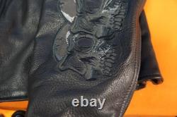 Wilson's Leather Jacket Biker Jacket Embroidered Skulls Thinsulate Heavy Large