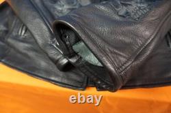 Wilson's Leather Jacket Biker Jacket Embroidered Skulls Thinsulate Heavy Large