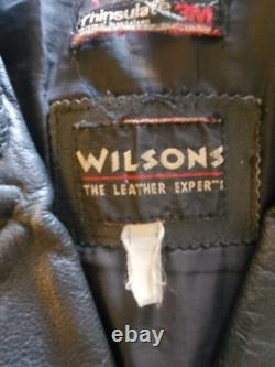 Wilsons Black Leather Moto Biker Jacket Men's Size 44 Fits XL Broken In
