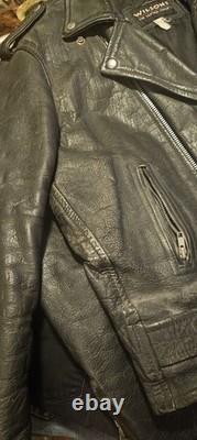 Wilsons Black Leather Moto Biker Jacket Men's Size 44 Fits XL Broken In
