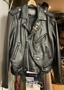 Wilsons Leather Black Brando Motorcycle Jacket 2XL Military Pins