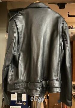 Wilsons Leather Black Brando Motorcycle Jacket 2XL Military Pins