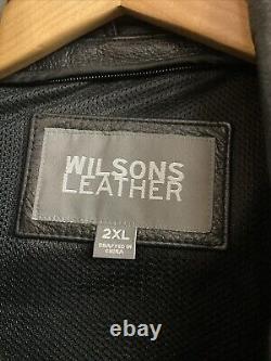 Wilsons Leather Black Brando Motorcycle Jacket 2XL Military Pins