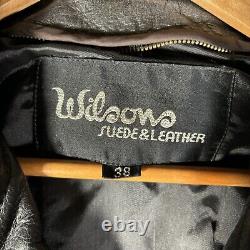 Wilsons Leather Jacket Biker VTG Bomber Collared Motorcycle Coat 80s Mens 38