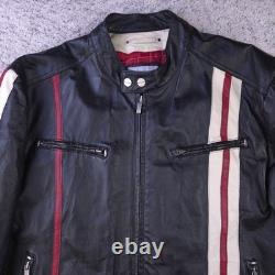 Wilsons Leather Jacket Mens XXL Cafe Racer M Julian Moto Striped Quilted Black