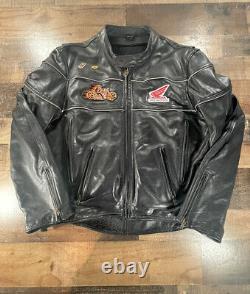 Wilsons Leather Mens Leather Jacket L Large Black Honda Riders Club VTX