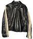 Wilsons Leather Motorcycle Jacket Cafe Racer White Stripe Black Leather Men's M