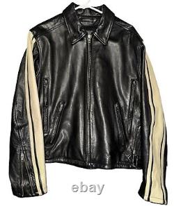 Wilsons Leather Motorcycle Jacket Cafe Racer White Stripe Black Leather Men's M