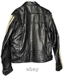 Wilsons Leather Motorcycle Jacket Cafe Racer White Stripe Black Leather Men's M