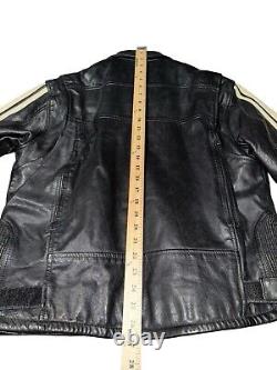 Wilsons Leather Motorcycle Jacket Cafe Racer White Stripe Black Leather Men's M