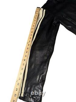 Wilsons Leather Motorcycle Jacket Cafe Racer White Stripe Black Leather Men's M