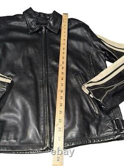 Wilsons Leather Motorcycle Jacket Cafe Racer White Stripe Black Leather Men's M