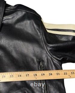 Wilsons Leather Motorcycle Jacket Cafe Racer White Stripe Black Leather Men's M