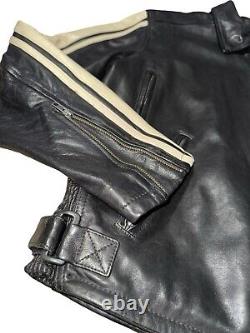 Wilsons Leather Motorcycle Jacket Cafe Racer White Stripe Black Leather Men's M
