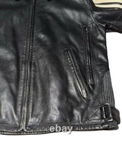 Wilsons Leather Motorcycle Jacket Cafe Racer White Stripe Black Leather Men's M