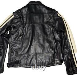 Wilsons Leather Motorcycle Jacket Cafe Racer White Stripe Black Leather Men's M