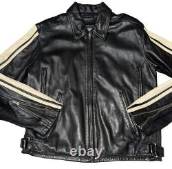Wilsons Leather Motorcycle Jacket Cafe Racer White Stripe Black Leather Men's M