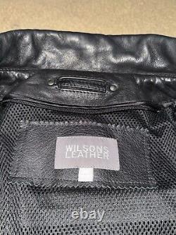 Wilsons Leather Motorcycle Jacket Cafe Racer White Stripe Black Leather Men's M