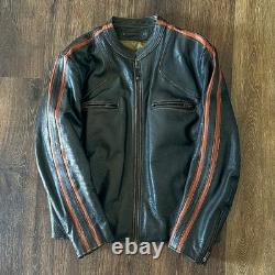 Wilsons Leather Motorcycle Jacket M. Julian Orange Striped Sleeves Quilted Men L