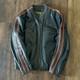 Wilsons Leather Motorcycle Jacket M. Julian Orange Striped Sleeves Quilted Men L