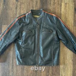 Wilsons Leather Motorcycle Jacket M. Julian Orange Striped Sleeves Quilted Men L