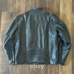 Wilsons Leather Motorcycle Jacket M. Julian Orange Striped Sleeves Quilted Men L