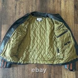 Wilsons Leather Motorcycle Jacket M. Julian Orange Striped Sleeves Quilted Men L