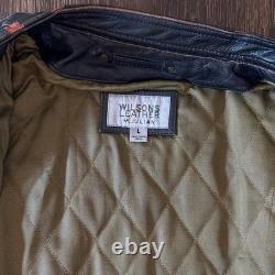 Wilsons Leather Motorcycle Jacket M. Julian Orange Striped Sleeves Quilted Men L