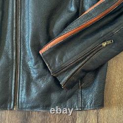 Wilsons Leather Motorcycle Jacket M. Julian Orange Striped Sleeves Quilted Men L