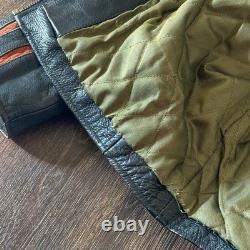 Wilsons Leather Motorcycle Jacket M. Julian Orange Striped Sleeves Quilted Men L