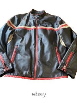 Wilsons Leather VTG Striper Black Motorcycle Leather Cafe Jacket Large Men