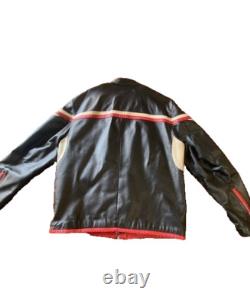 Wilsons Leather VTG Striper Black Motorcycle Leather Cafe Jacket Large Men