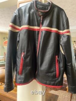 Wilsons Leather VTG Striper Black Motorcycle Leather Cafe Jacket Large Men