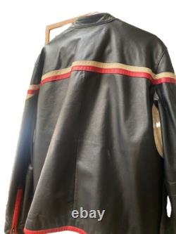 Wilsons Leather VTG Striper Black Motorcycle Leather Cafe Jacket Large Men