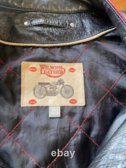 Wilsons Leather VTG Striper Black Motorcycle Leather Cafe Jacket Large Men