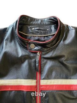 Wilsons Leather VTG Striper Black Motorcycle Leather Cafe Jacket Large Men