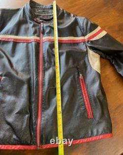 Wilsons Leather VTG Striper Black Motorcycle Leather Cafe Jacket Large Men