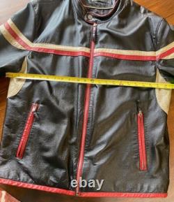 Wilsons Leather VTG Striper Black Motorcycle Leather Cafe Jacket Large Men
