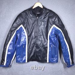 Wilsons M Julian Leather Jacket Mens Large Black Blue Moto Racer Cafe Zip Ribbed