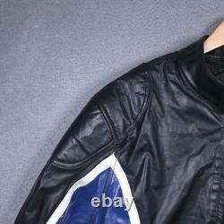 Wilsons M Julian Leather Jacket Mens Large Black Blue Moto Racer Cafe Zip Ribbed