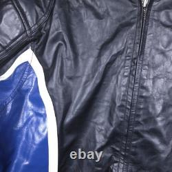 Wilsons M Julian Leather Jacket Mens Large Black Blue Moto Racer Cafe Zip Ribbed