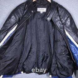 Wilsons M Julian Leather Jacket Mens Large Black Blue Moto Racer Cafe Zip Ribbed