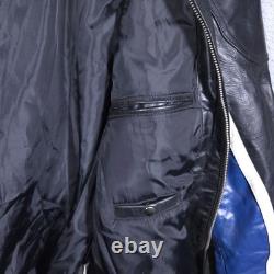 Wilsons M Julian Leather Jacket Mens Large Black Blue Moto Racer Cafe Zip Ribbed